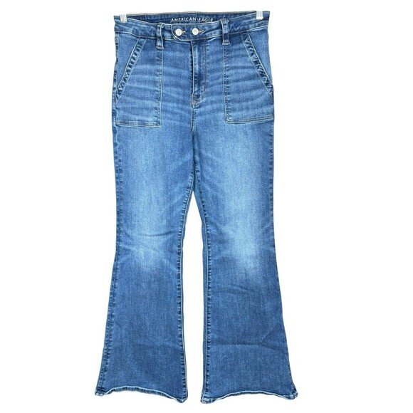 American Eagle AE Next Level Stretch Super High-Rise Flare Jeans Womens 14 Short - Picture 1 of 11